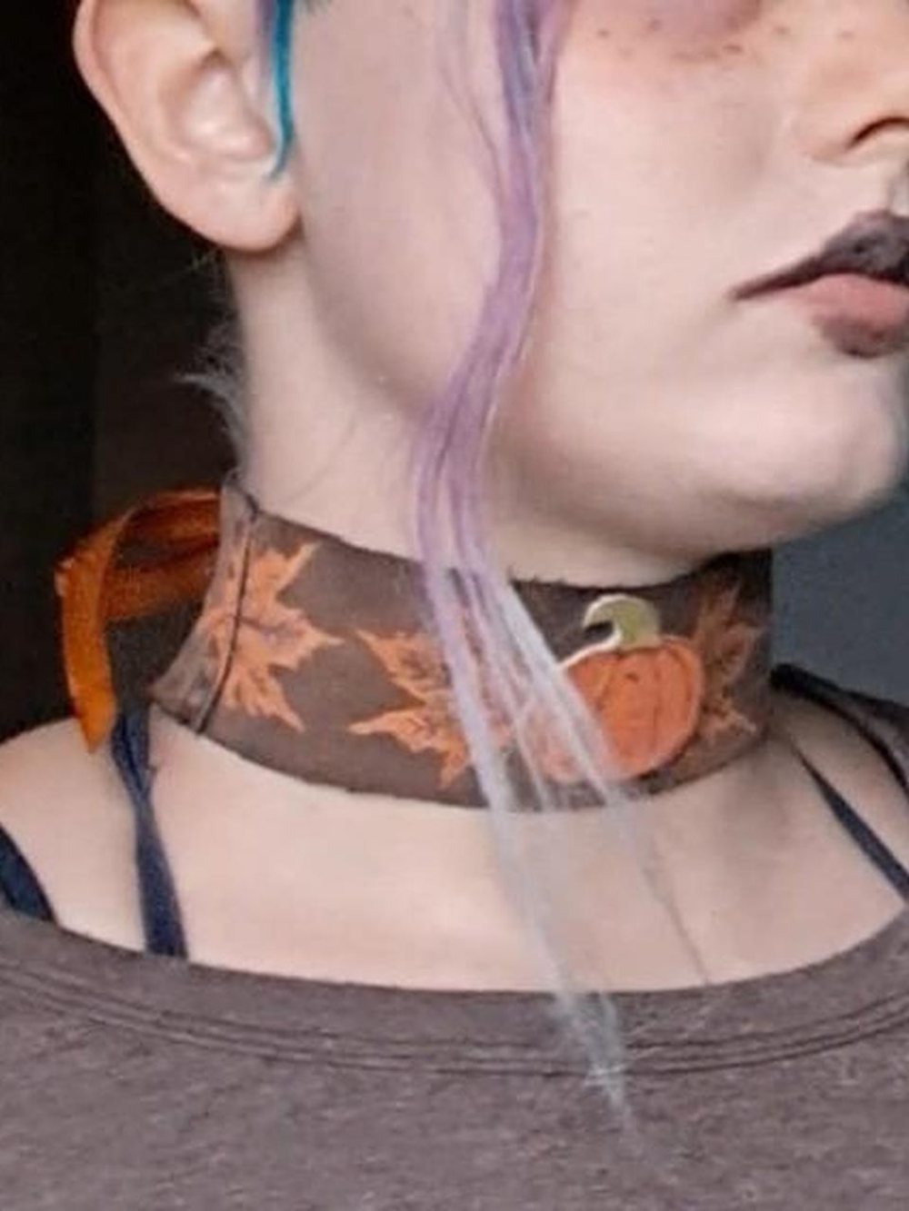 Early Autumn - Handmade Brown Denim Ribbon Choker